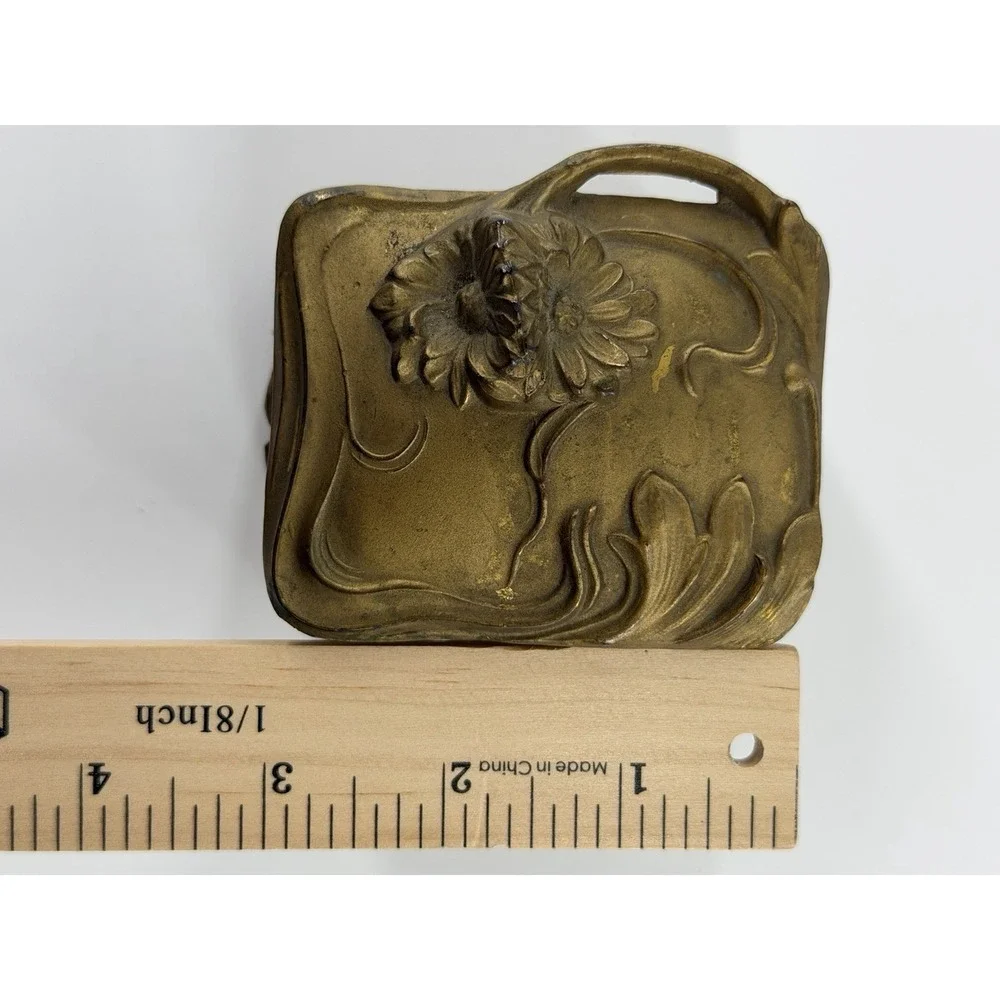 Antique Art Nouveau Jewelry Casket Gilt Spelter Floral Trinket Box 1175